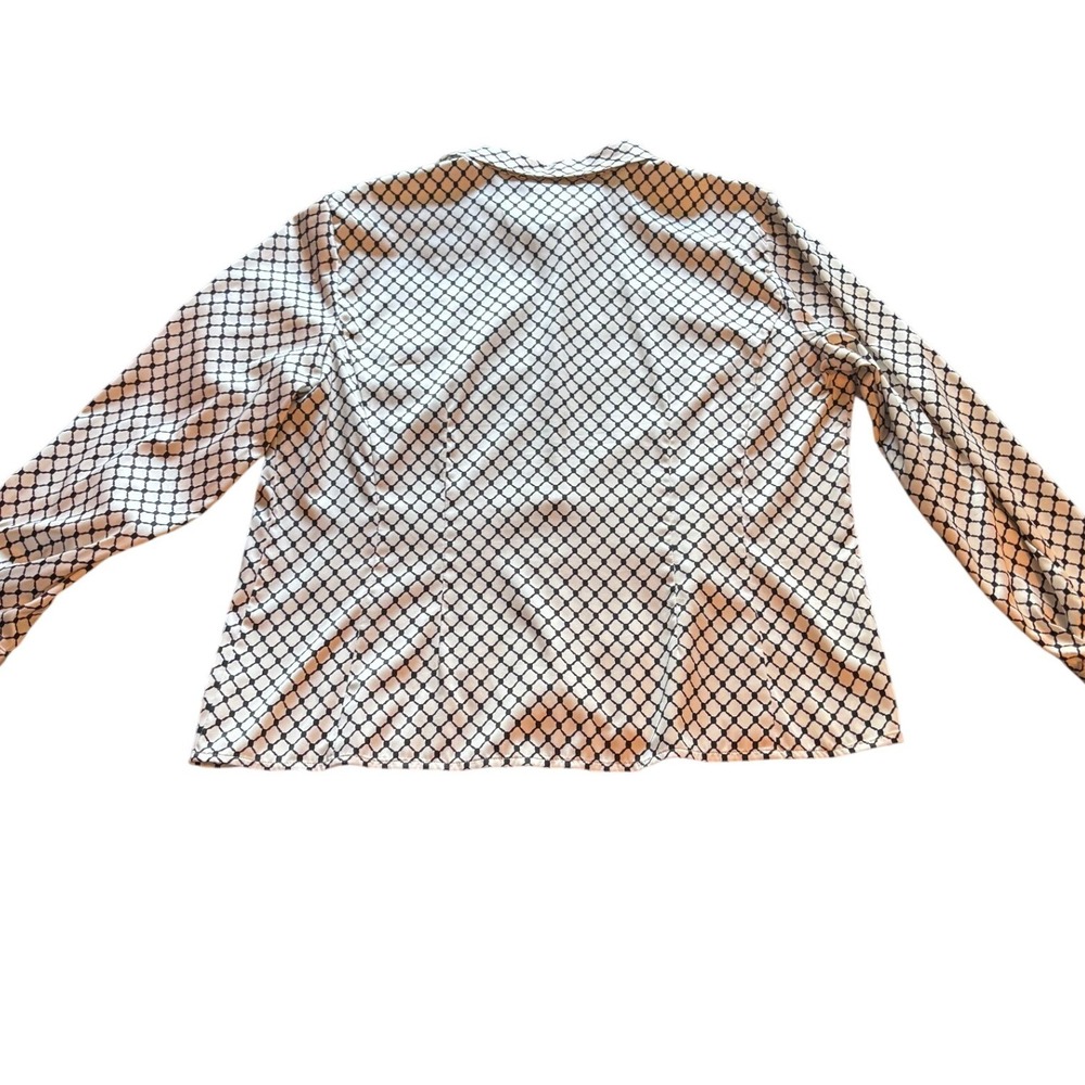 Petite Sophisticate Vintage Black White Geometric Lattice Button Down Blouse 12P - Picture 8 of 9
